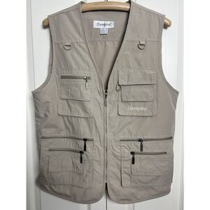 OlympinA Tactical Utility Vest Fishing Men's Small Beige Full Zip 10 Pocket